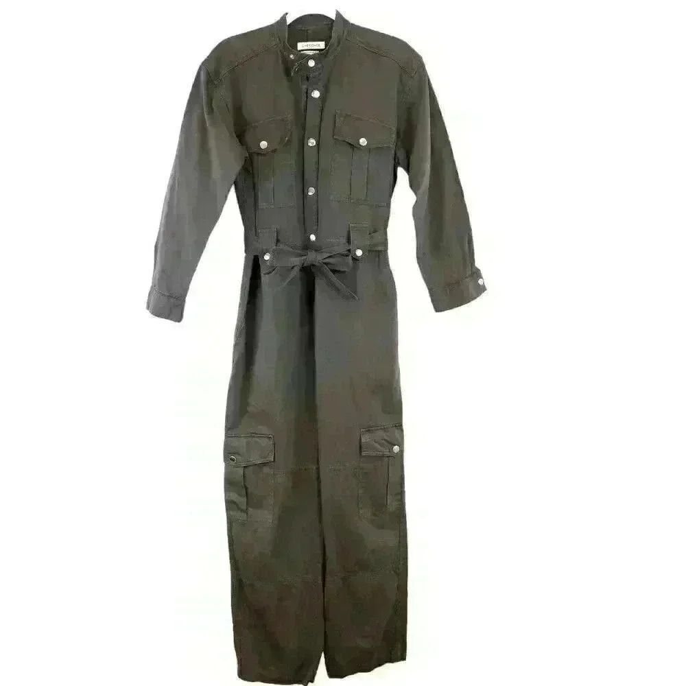 OVERLOVER Mulholland‎ Utility Jumpsuit in Dark Gray Cotton Linen Size Medium
